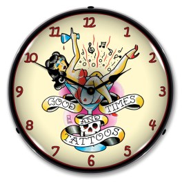 Tattoo Girl in Glass LED Wall Clock Illuminated not Neon