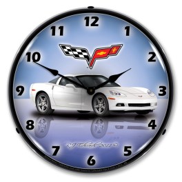 C6 Corvette Artic White LED Lighted Premium Wall Clock