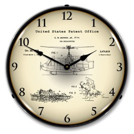 1969 UH-1 Huey Helicopter Patent  LED Wall Clock Illuminated not Neon