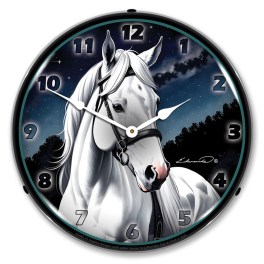 Horse Equestrian White LED Wall Clock Illuminated not Neon