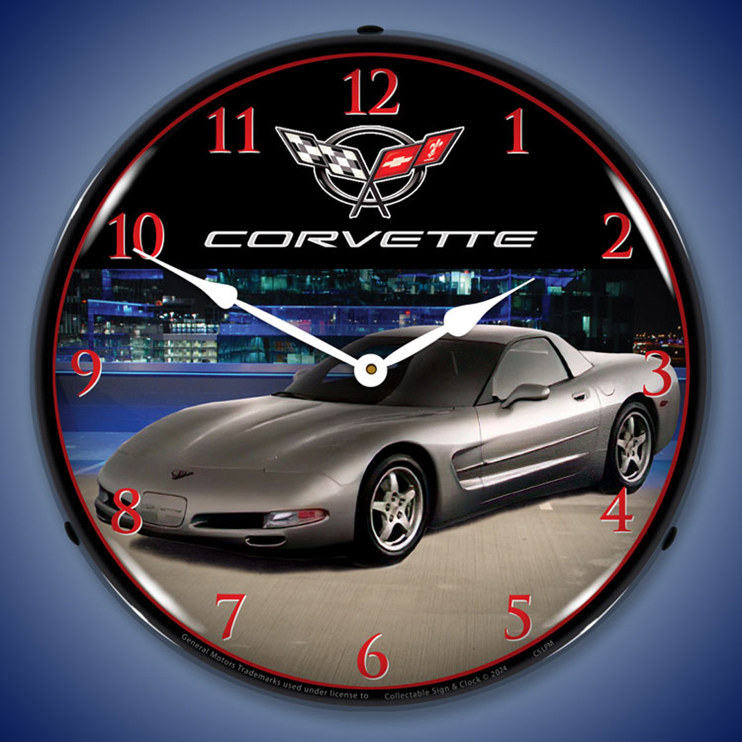 C5 Corvette Light Pewter Metallic LED Wall Clock Illuminated not Neon 2 C5 Corvette Light Pewter Metallic LED Wall Clock Illuminated not Neon - Image 2