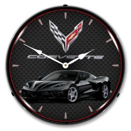 C8 Corvette Black Wall Clock with LED Lights