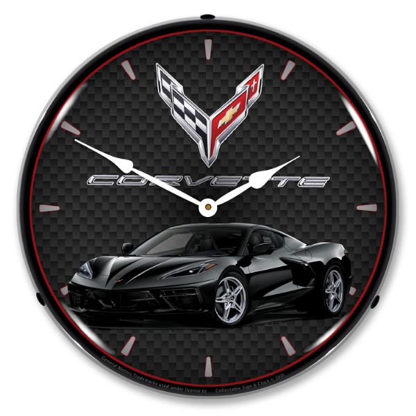 C8 Corvette Black Wall Clock with LED Lights