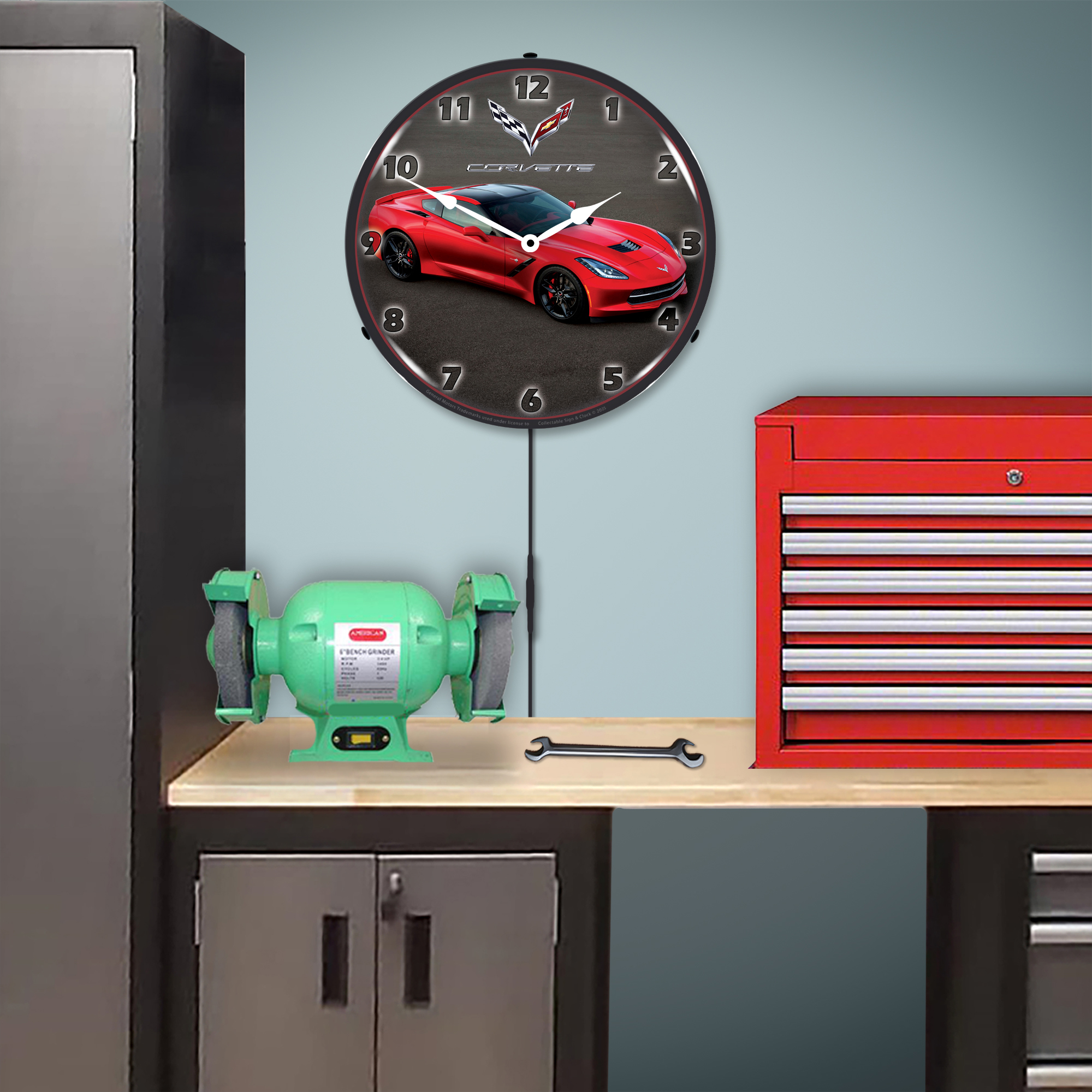 C7 Corvette in Red Front View LED Lighted Wall Clock 2 C7 Corvette in Red Front View LED Lighted Wall Clock - Image 2