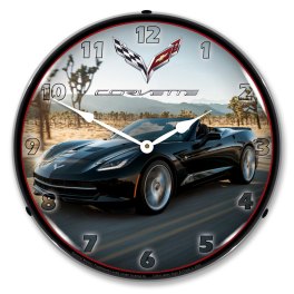 C7 Corvette Convertible in Black LED Lighted Wall Clock