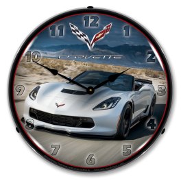 C7 Corvette Convertible in White LED Lighted Wall Clock