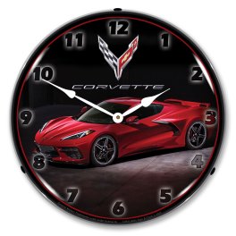 C8 Corvette in Red LED Lighted Wall Clock