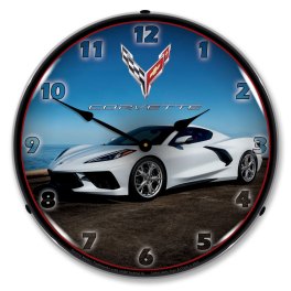 C8 Corvette in White LED Lighted Wall Clock