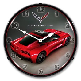 C7 Corvette in Red Rear View LED Lighted Wall Clock