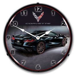 C8 Corvette in Black LED Lighted Wall Clock