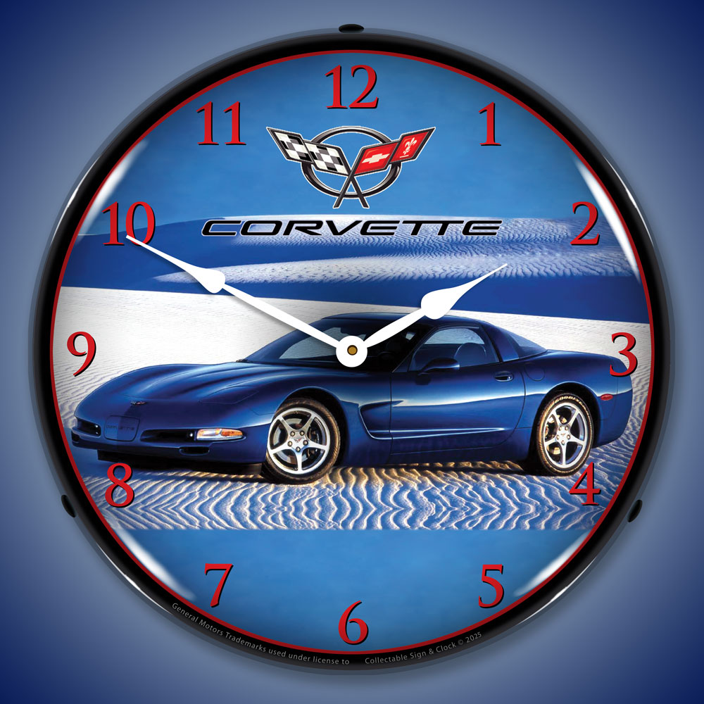 C5 Corvette in Blue LED Lighted Wall Clock 2 C5 Corvette in Blue LED Lighted Wall Clock - Image 2