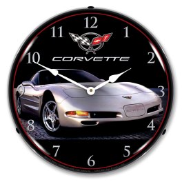 C5 Corvette in Silver LED Lighted Wall Clock